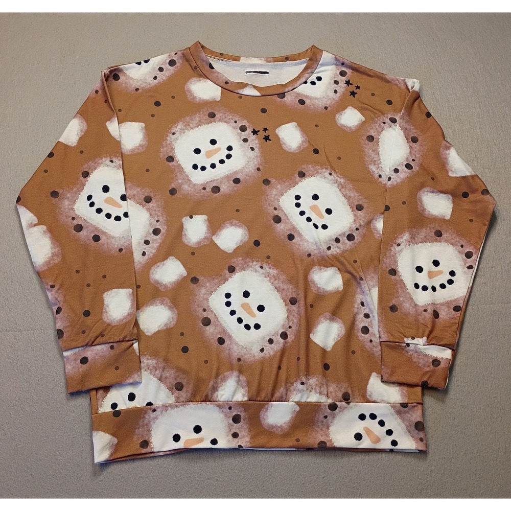 Hot Chocolate Snowman Marshmallows Faces‎ Leggings Soft Shirt Size Small